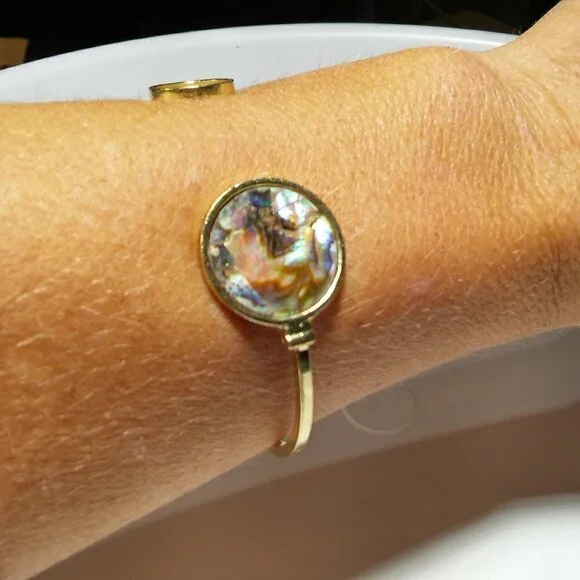 Women`s gold tone faux abalone cuff bracelet. - Picture 1 of 3